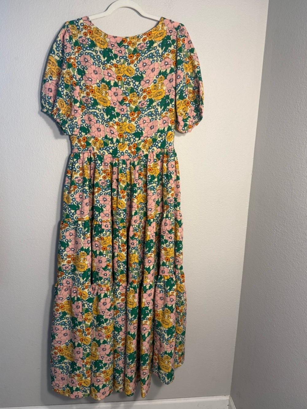 Shay Int Floral Tiered Maxi Dress Puff Sleeve Cottagecore Boho Multi-Color XL